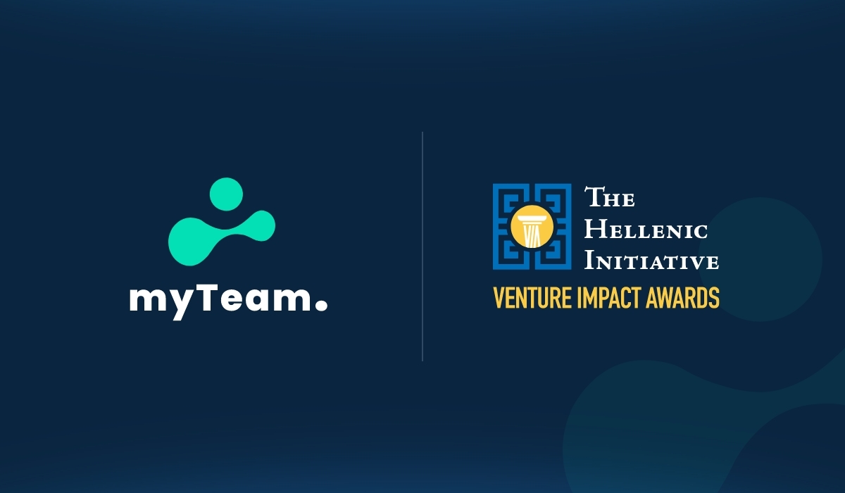 φωτογραφία που δείχνει το logo του myTeam και το logo του the venture impact award και τη συνεργασία τους